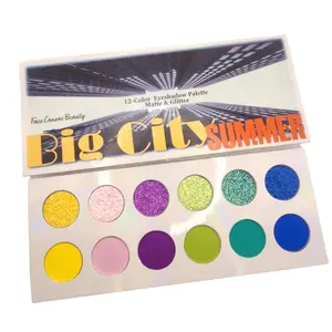 Face Canvas Beauty Big City Summer 12-Color Cosmetic Eyeshadow Palette Matte & Silver Glitter Vibrant Pigmented Vegan Cruelty-Free Makeup Case with Mirror