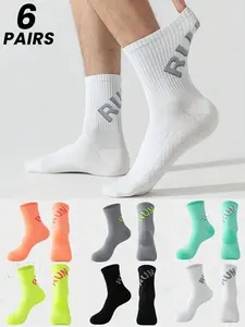 6 Pairs Unisex Comfortable Massage Sole Sports Socks, Marathon Running Socks, Track Socks, Compressive Ankle Socks, Outdoor Hiking Socks, Compression Socks, Compression Athletic Socks, Fashion Letter Design