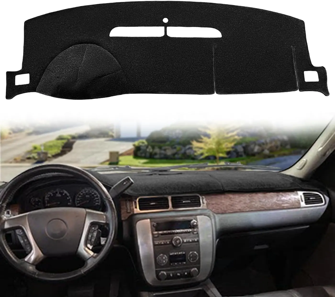 Dash Cover Mat Fit for 2007-2014  Yukon Sierra SLT Denali,2007-2013 Chevy Chevrolet Silverado 1500 2500HD 3500HD LTZ/Avalanche/Suburban,07-14 Tahoe, Dashboard Carpet Pad (Black)