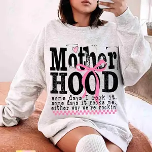 Motherhood Coquette Bow Checker Sweatshirt, Retro Mother Hood Shirt, Funny Mom Sarcastic Mama T-shirt, Mothers Day Gift, Mama Shirt