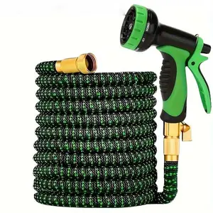 Expandable Garden Hose 3x with 10 Spray Patterns, Flexible No-Kink Water Hose, Brass Connectors, Ideal for Outdoor Gardening