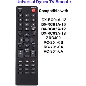 Dynex Universal TV Remote Control Compatible with DX-RC02A-12, DX-RC01A-12, DX-RC01A-13, DX-RC03A-13, RC-201-0B, RC-701-0A, RC-801-0A, ZRC400 - No Setup Required