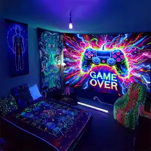Game Controller Pattern Tapestry, 1 Count UV Reactive Tapestry, Wall Hanging, Tapestry Room Decor for Game Room, E-sports Room, E-sports Club, Tapestry Wall Mural