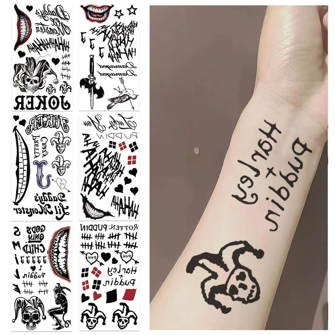 10 Halloween Playing Card Clown Makeup Temporary Tattoos: Cartoon Faces, Cute Pumpkins, Ghosts, and Skulls