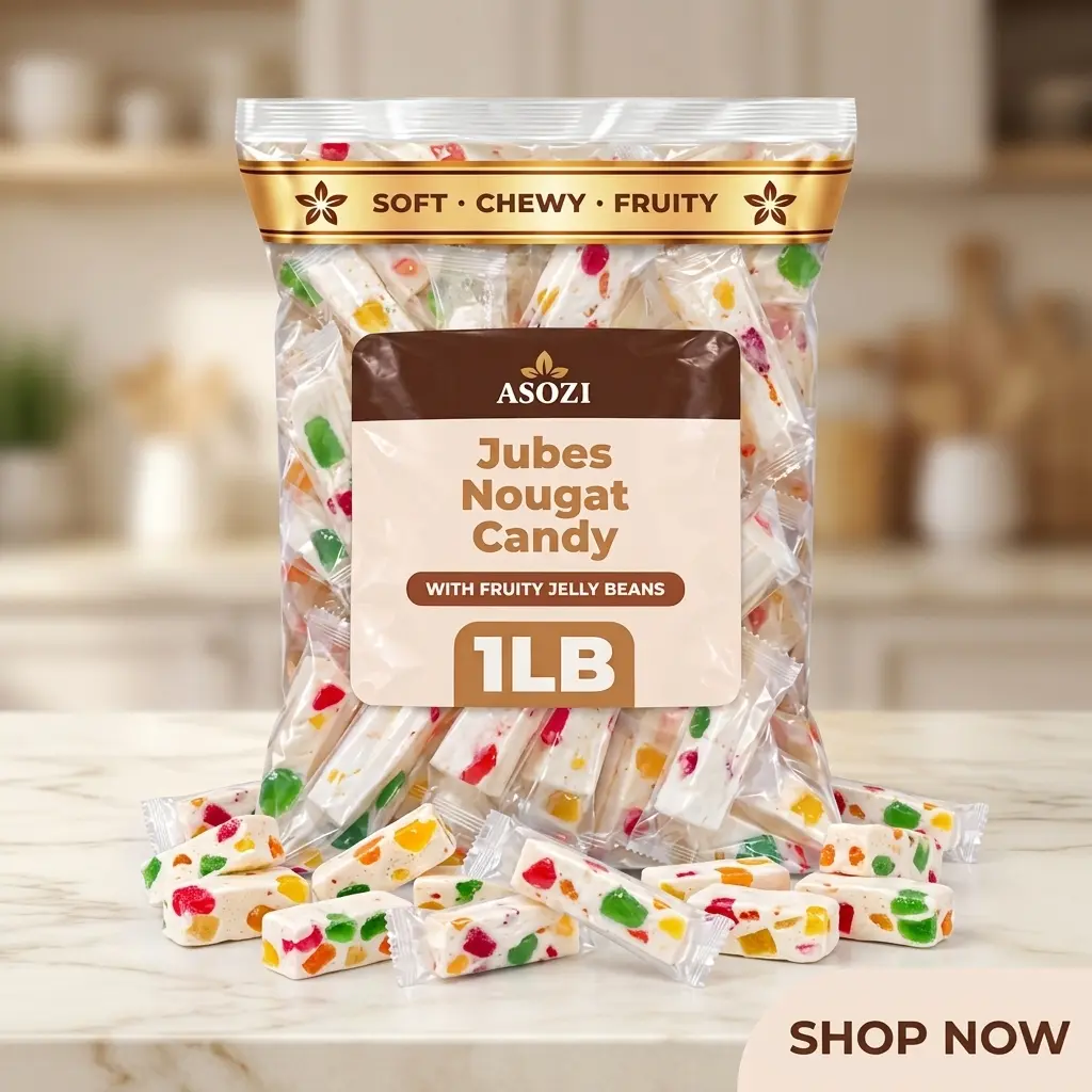 Jubes Nougat Candy with Fruity Jelly Beans 1lb Colorful Fruity Fresh Delicious Individually Wrapped Nougat Candies Treats Gluten Free 16lb by ASOZI