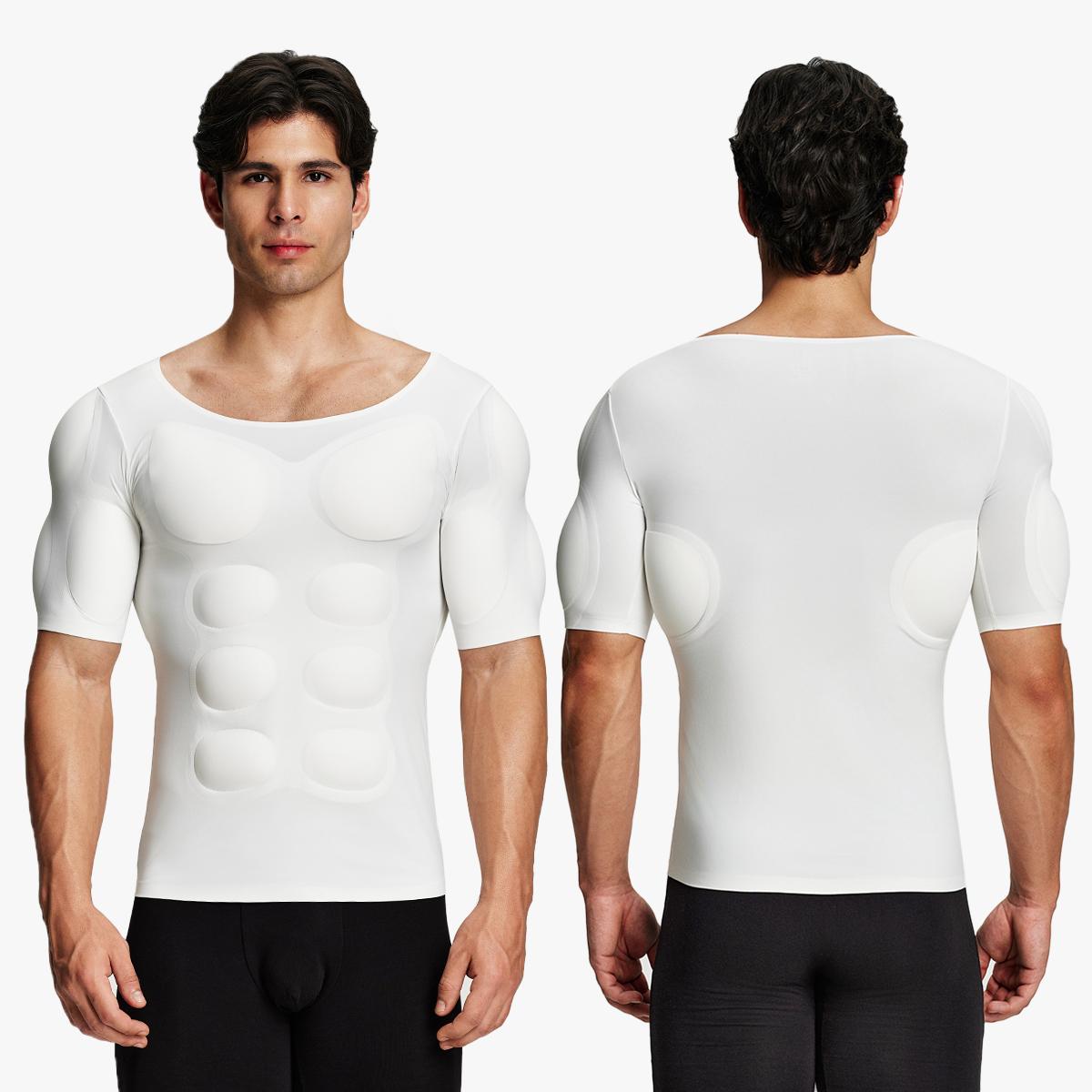 【Nebility】 Men’s Invisible Seamless Muscle-Enhancing T-Shirt with Removable Muscle Pads and Light Compression Function, Suitable for Everyday Wear, Cosplay, and Special Occasions SpringStatements