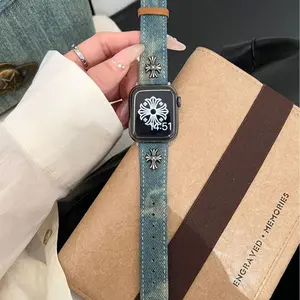 AuraGadget Personalized Crocker Tie-Dye Denim Replacement Watch Strap for Apple Watch - Casual Smartwatch Accessory, Unique Artistic Design, Comfortable, Durable, Easy Installation, Adjustable Length, Multi-Model Compatible
