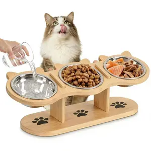 3 stainless steel cat food bowls with pet food and water bowls, including 3 stands, multi-level adjustable height, 15-degree neck protection tilt design water dispenser, easy to assemble and portable design, perfect for multiple cats to use simultaneously