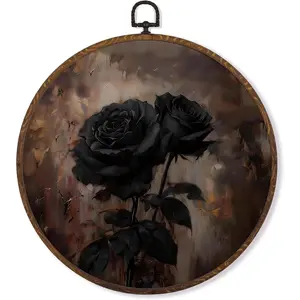 MOTERMATE Vintage Black Rose Floral Wall Art Decor Round Framed, Dark Cottagecore Canvas Wall Art Artwork Prints, Moody Gothic Flower Hanging Decor Decorations for Home Bedroom Living Room, 10x10 Inch