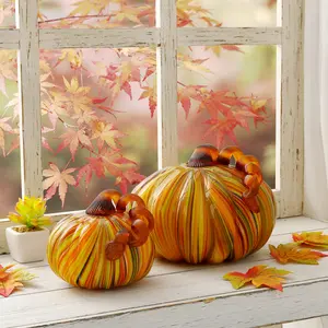Glitzhome S/2  Multi Striped Glass Short Pumpkin 5.95"L*5.95"W*5"H8.5"L*8.5"W*6.75"H