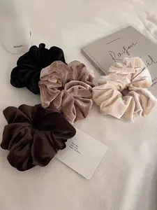 4pcs Velvet Hair Tie, Solid Color Scrunchie, Casual Simple Hair Accessories for Women & Girls, Minimalist Headwear Suitable for Thick Hair, Fashion Hair Accessories for Party, Daily Clothing Decor, Fashionable Hair Accessories, Scrunchies