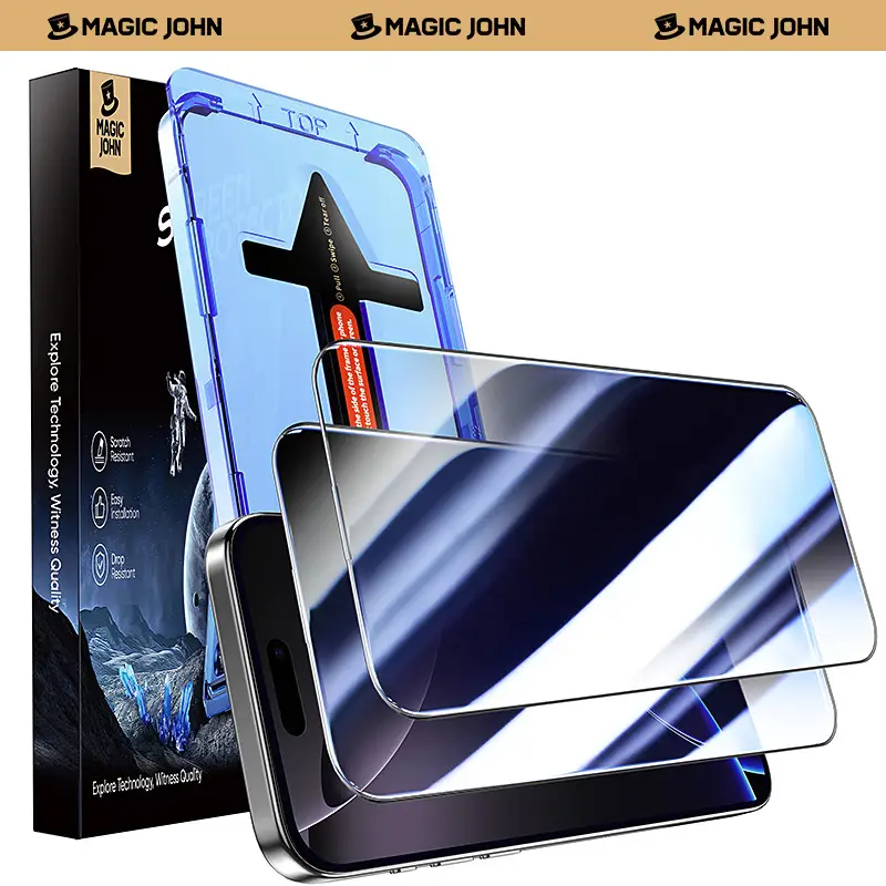 MAGIC JOHN Screen Protector 2 Pack for iPhone, Samsung, and Google–Clear & Privacy Protection, Fingerprint Resistant, Dust-Free, Bubble-Free Design