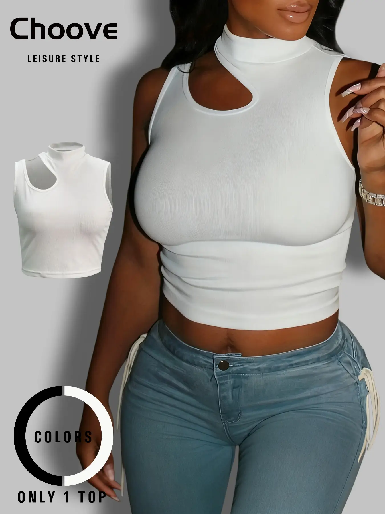 Women's Plain Cut Out Mock Neck Crop Tank Top, Casual Comfort Basic Minimalist Sleeveless Cropped Top for Summer, Lady's Top for Daily Wear, Womenswea