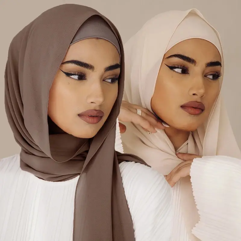 2/Pcs Chiffon Hijab With Matching Undercap Set Women Plain Shawl Jersey Inner Modal Caps Muslim Headband Two-piece Scarf Set
