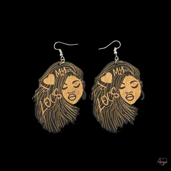 I Love My Locs Dreadlocks Wooden Earrings - Symbolic Ethnic African Sista Jewelry