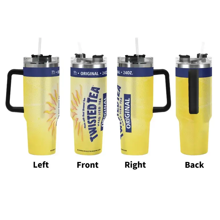 [Beer Can Inspired Style] Twisted Tea Inspired Tumbler 40oz 20oz With Handle, Hard Iced Tea Style Artwork Stainless Steel Insulated Travel Cup, Beverage Lover Drinkware Gift, Not Including Straw