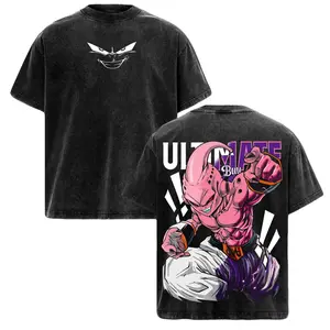 Majin Buu Vintage Washed Oversized Graphic Tee – DBZ Double Printed T-Shirt, Streetwear Casual, Heavy Cotton Unisex Crewneck, Kid Buu Pink Energy Manga Shirt, Gift for DBZ Fans  Tropical Tshirt Top Menswear