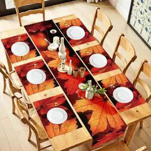 2D flat printing, 1 piece/2 pieces/4 pieces/6 pieces/8 pieces/5 pieces/7 pieces set, autumn maple leaf tablecloth and placemat set, autumn dining table set suitable for kitchen, farmhouse, Thanksgiving decoration