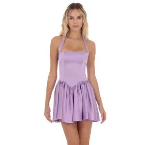 Lucy In The Sky Satin Halter A-line Dress in Lilac