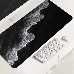 Extra Large black and white ocean wave gaming mouse pad, aesthetic coastal desk mat, anti-slip rubber lock edge high-definition printing, suitable for computers, laptops, offices, homes, schools, as a gift for family and friends.