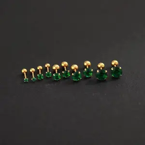 2PC Luxury Green Zircon 4 Claw Stud Earrings for Women Fashion Simple Stainless Steel Body Piercing Jewelry Accessories
