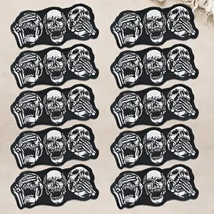 10Pcs Fine Embroidered Skull Motif Patches, Black & White Gothic Punk Iron-On/Sew-On Decorations for Jackets, Bags, DIY Crafts Kits, Creative Gift Embellishments