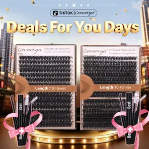 【VOLUME KIT】Geeneiya Volume Lash Clusters Kit, 10-16MM/ 10-18MM Cluster Lashes with Long-lating Black Lash Bond and Seal, Tweezers for Beginners and Pro, No Remover, D Curl Design DealsForYouDays
