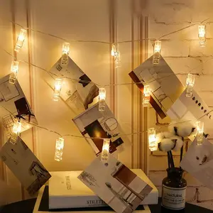10ft 20 Photo Clip String Lights, Fairy Lights Battery Operated with Clips for Hanging Pictures Cards, Bedroom Wall Decor Party Wedding Home Halloween Christmas Decorations, Warm White