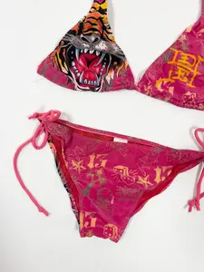 Vintage Y2K Pink Tiger Bikini Set – All-Over Print Swimwear For Women