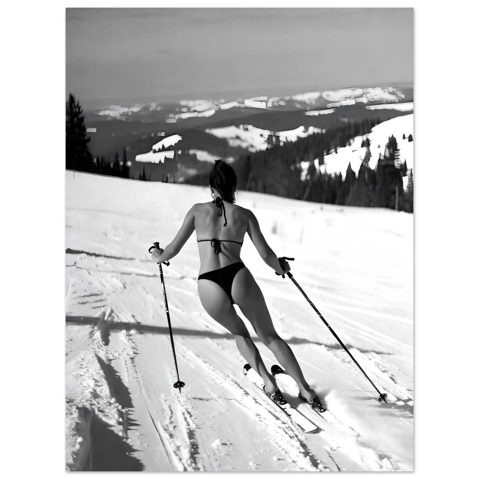 Hot Girl Winter Ski Poster – Black & White Snow Aesthetic Wall Art