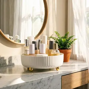 360° Spinning Cosmetic Tray Gift Set, Elegant Rotating Makeup Organizer for Women, Perfume Holder for Vanity Desk, Bathroom Counter Organizer for Her