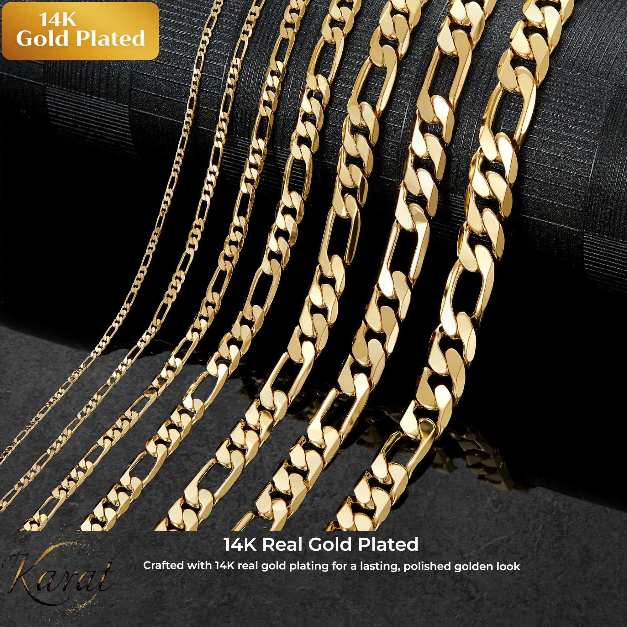 14K Gold-Plated Figaro Chain – Widths: 2/2.5/4/6.5/8/9/10/12mm – Lengths: 20/24 Inches – Unisex – Jewelry Gift – Couples' Accessory