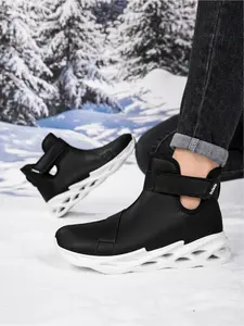 Men's Fashion Black Samurai Snow Boots - Mecha Style High Top, Fleece Lined Warmth, Non-Slip Blade Outsole - Hardcore Choice for Autumn/Winter Trendy Men's Outdoor & Daily Wear | New Arrival