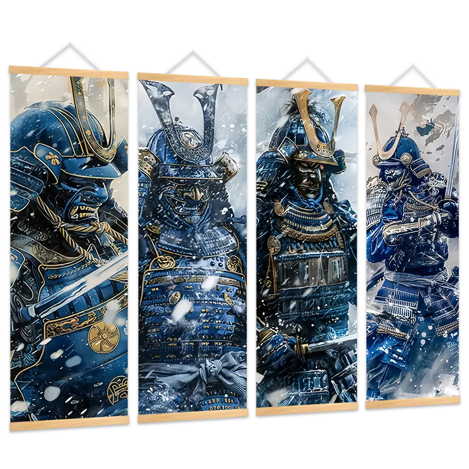 4Pcs Asian Chinese Oriental Scrolls Canvas Wall Art, 11.81x35.43in Prints Canvas Wall Art Poster, Artistic Oriental Pictures Hanging for Living Room, Bedroom, Bathroom Wall Decor