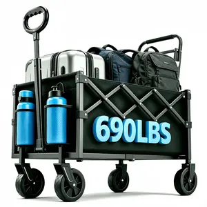 Capacity 690LBS Heavy-Duty All-Terrain Foldable Cart - Stainless Steel Frame And 600D Oxford Cloth, Foldable Multi-Functional Trolley for Camping, Gardening,Beaches, Shopping - No Assembly Required,Garden Tool Holder Model: 690LBS Foldable Large Capacity
