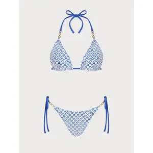 Women's Knitted Polyester Trim Bikini Set 2026 New Colorful European-American Style Swimwear Wholesale Bikini - Women's Separate-Bodice Bikini Swimsuit