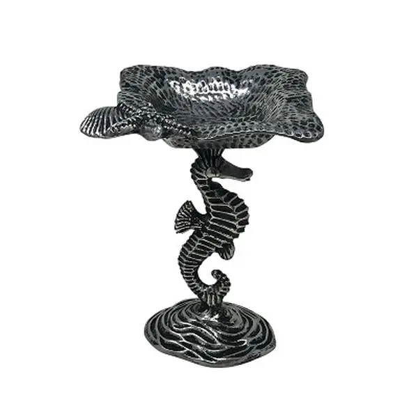 Metrotex Designs 14031 Small Seahorse Pedestal Dish Plate - Attractive, Durable Aluminum Kitchen Products, 7.5 x 7 x 10.5 h in. for Everyday Life
