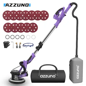 AZZUNO Drywall Sander Purple with Vacuum Dust Extraction, 12 V, 850 W, Sanding Tool for Ceilings and Walls, Sandpaper with 5 Adjustable Speeds (800 - 1900 rpm), Tool for Removing Honeycomb Ceilings, with LED Light, 12 Sandpaper Discs
