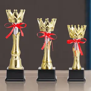 Shiny Gold Crown Trophy, Champion Award with Ribbon, Perfect for Competitions, Parties, Graduation Gifts, Elegant Recognition Prize, Event Award
