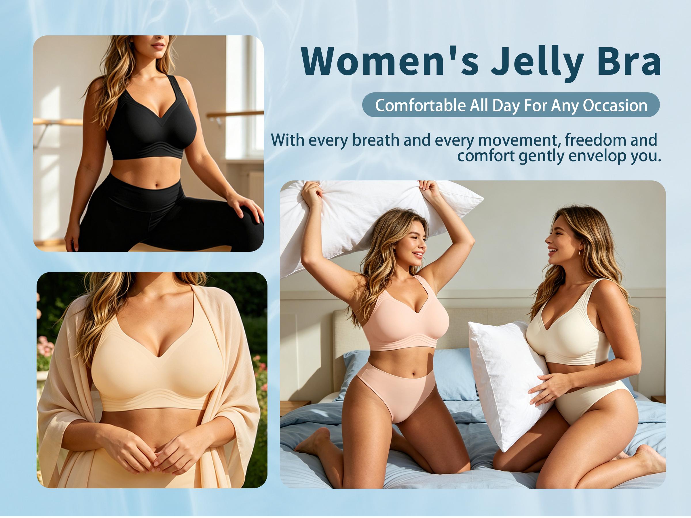 SOFT INTENTION Summer Airly Lightlined Fix-Cup Jelly Bra – Breathable Seamless Wireless Full Coverage, Plus Size Friendly Jelly Bra