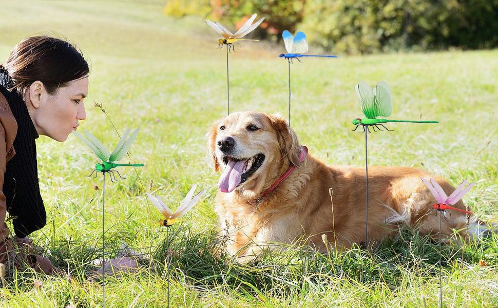 Outdoor Fake Dragonfly Rod Clip Garden Metal Dragonfly Clip 3D Dragonfly Garden Stakes Decor for Indoor & Outdoor Garden Creative Home Accessories Decorative Design（ 4 Pack）