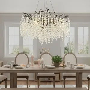 Modern Black Crystal Tree Branch Chandelier,  Black K9 Crystal Chandeliers for Dining Room, Round Chandelier for Living Room,High Ceiling,Kitchen Island,Foyer,Staircase