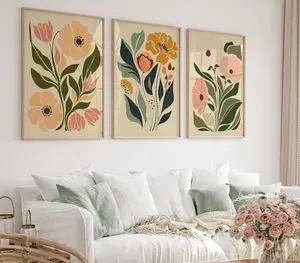 Neutral Botanical Wall Art Set of 3 Posters, Earth Tone Floral Art Prints, Minimalist Home Decor, Earth Tone Nature Posters