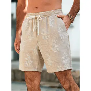 Men's Beige Embroidered Floral Shorts | Y2K Streetwear Summer Casual Bottoms