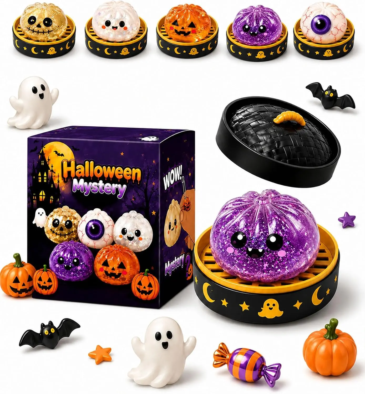 Halloween-Themed Slow Rebound Decorative Squeeze Toys - Collectible Ghost Shapes; Durable Material (Not Edible), Suitable as or Desktop Decorations