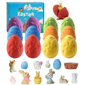 Bath Bombs for Kids, Easter Egg Organic Natural Bath Bomb with Surprise Toys Inside, Bubble Bath Fizz for Kids, Easter Basket Stuffers for Boys Girls, 12 Pack