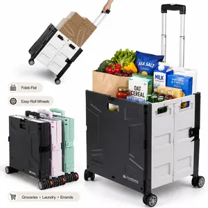 Hombetta Black/Pink/Green Portable Convenience Cart, Foldable Rolling Cart with Lid & Wheels, Space Saving Storage Cart, 165 Pound Capacity Utility Cart for Shopping, Grocery Runs & Car Trunk Storage Adjustable Lid Organizer