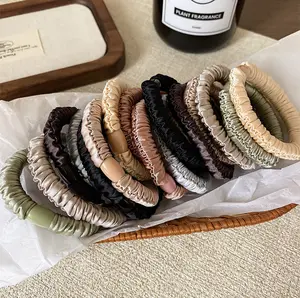 20pcs Elegant small intestine headband, handmade and simple hair string, temperament, solid color headband, versatile pleated ponytail rubber band