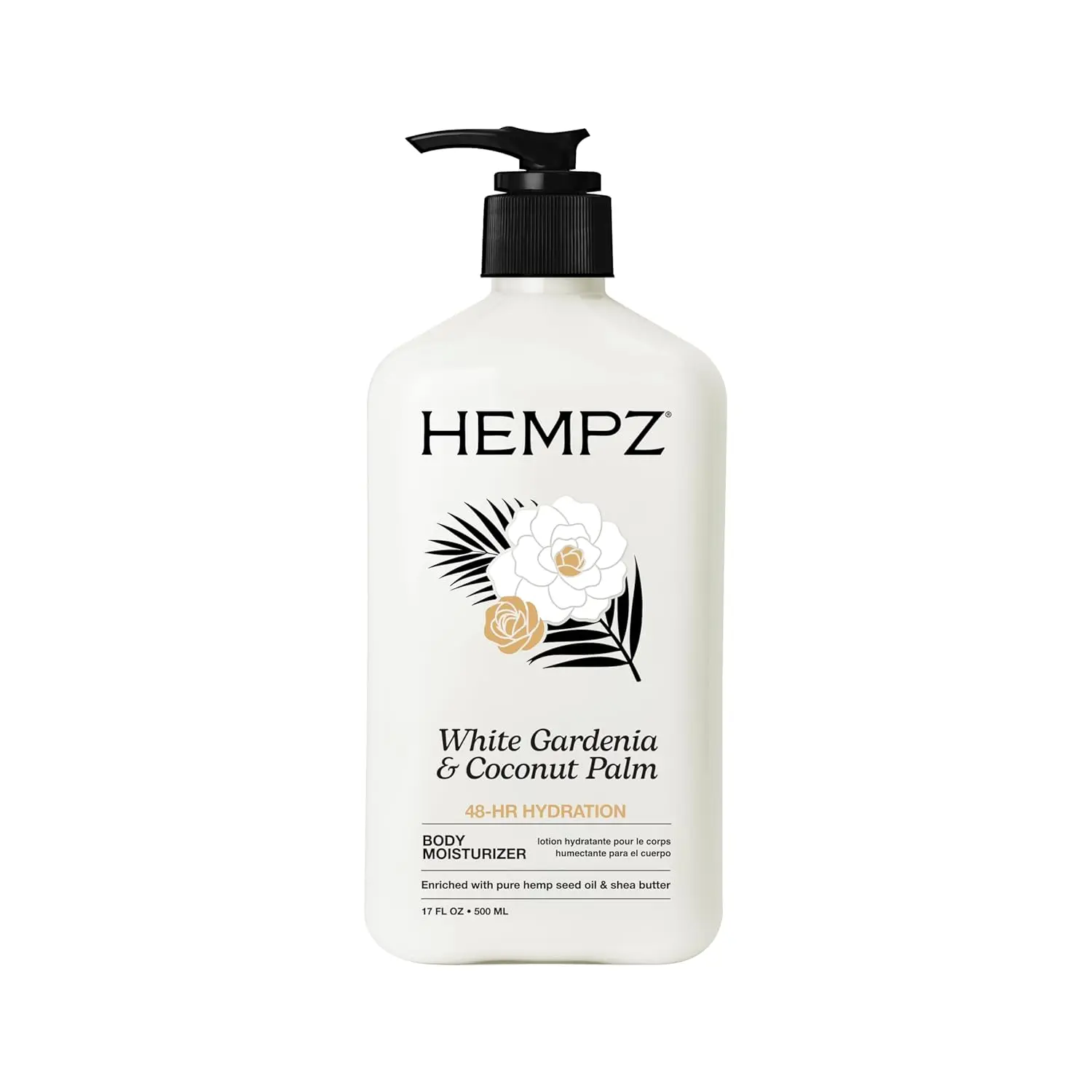 Hempz Body Lotion Moisturizer - White Gardenia & Coconut Palm Scent, 17 Fl Oz - Daily Hydrating Cream with All Natural Hemp Seed Oil, Shea Butter, Coconut Oil, Rice Extract - 48-Hour Hydration for Dry Skin, Vegan, Cruelty-Free, Paraben-Free