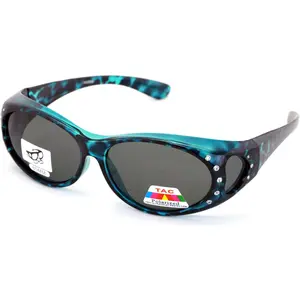Womens Polarized Fit Over Glasses Sunglasses Rhinestone Rectangular Frame Temple Heart 60mm